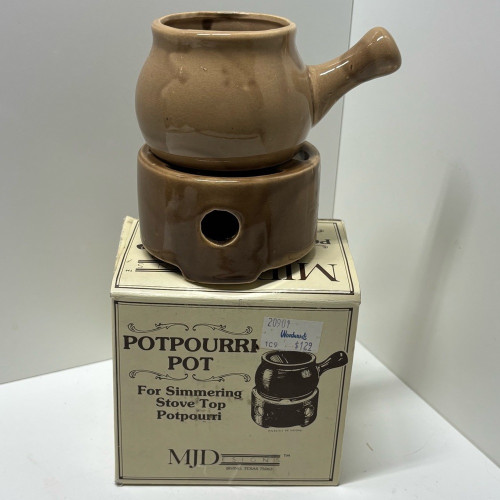 Vintage 80s glazed ceramic 2-piece pot for simmering stovetop potpourri with box - Picture 8 of 12